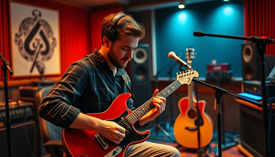 Musician in studio choosing growth over comfort, playing guitar.