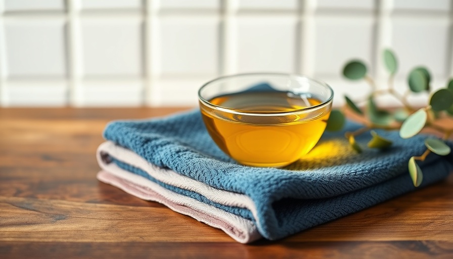 DIY Hair Oil Treatment in glass bowl on blue towel.