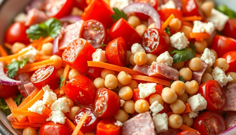 Vibrant no lettuce Italian chopped salad with fresh ingredients.