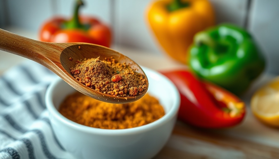 Homemade Ragin’ Cajun Seasoning in a spoon and bowl with a cozy kitchen background.