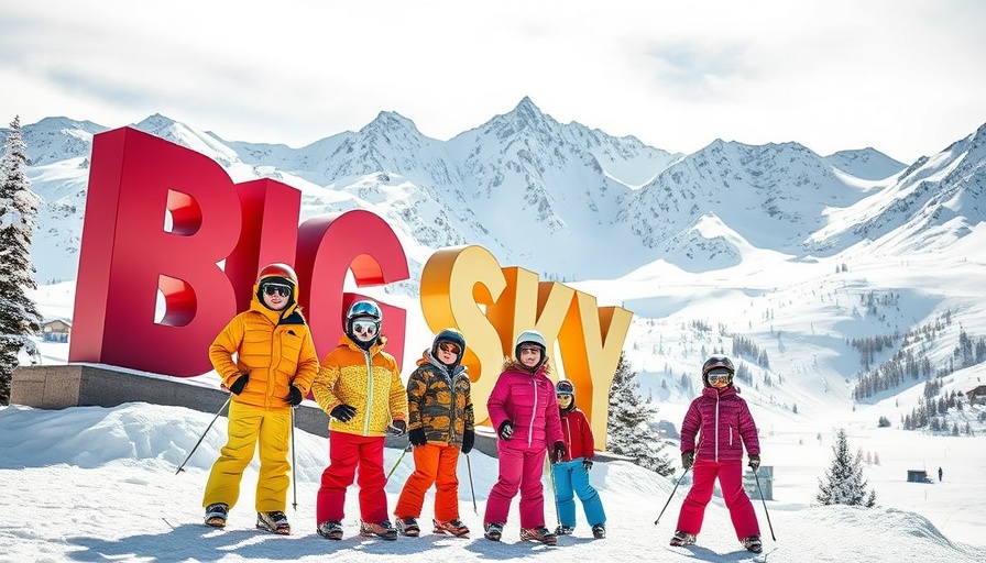 Big Sky family ski trip 2025 with children posing by sign.