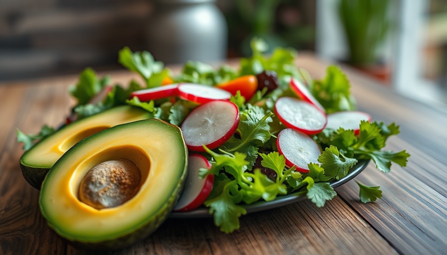 Healthy salad with avocado and vegetables, vibrant photo, Protein and Micronutrients for Health.