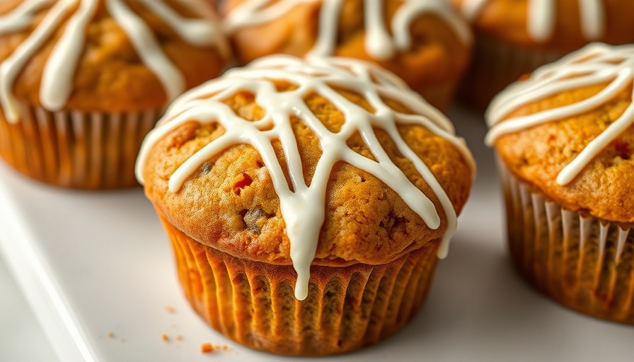 Close-up of cottage cheese carrot cake muffins with frosting.