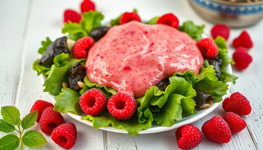 Fresh homemade raspberry vinaigrette dressing on salad