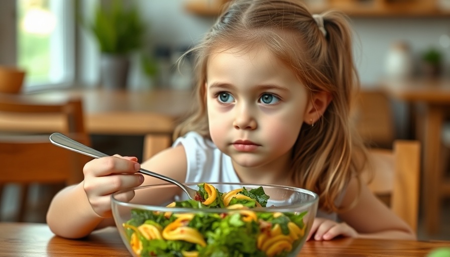 Young girl enjoying a healthy meal with greens and pasta, highlighting healthy eating habits for kids.