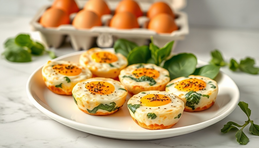 Mediterranean egg bites with fresh ingredients on marble counter.