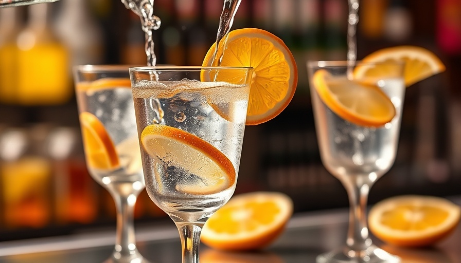 Low-calorie alcoholic drinks with citrus slices at a bar.