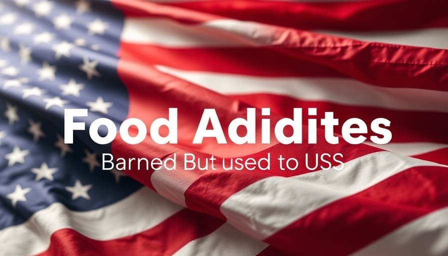 American flag with text on food additives banned in Europe.