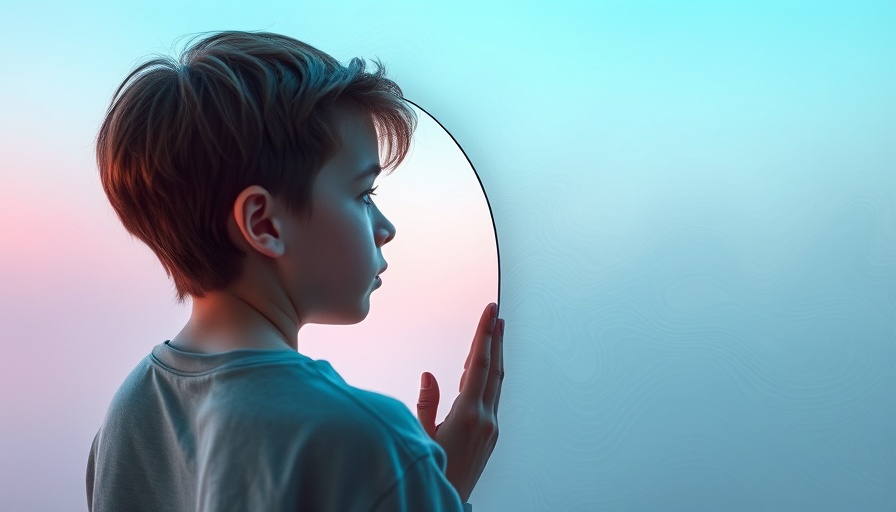 Reflective person in surreal mirror image discussing thoughts and feelings.