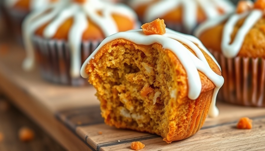Cottage cheese carrot cake muffins with white drizzle.