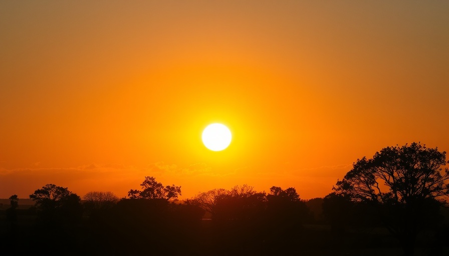 Heart-shaped sun setting over trees, evoking poetry and wellbeing.