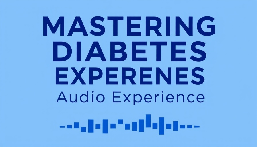 Bright blue diabetes audio graphic with bold text.