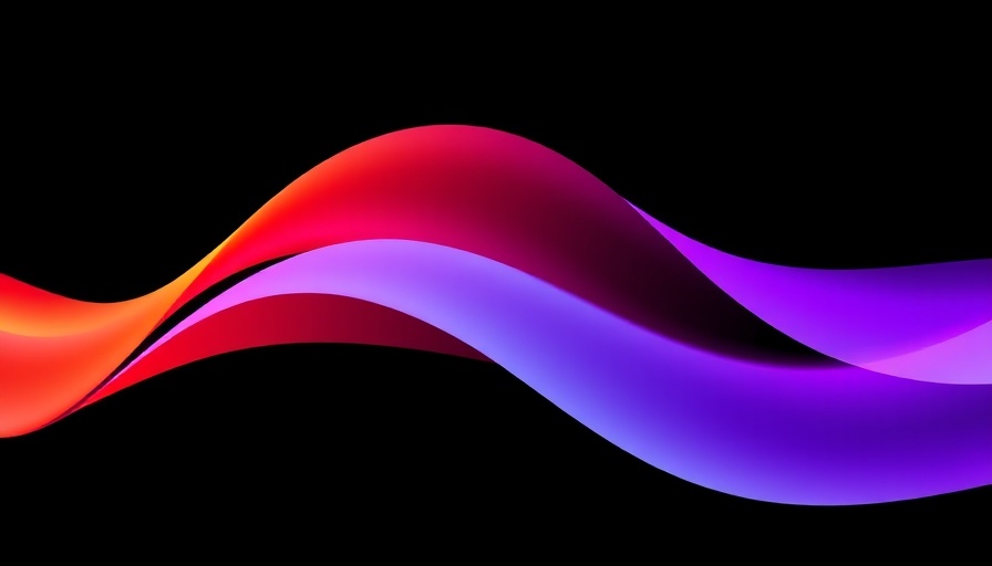 Colorful abstract wave shape with gradient on black background.