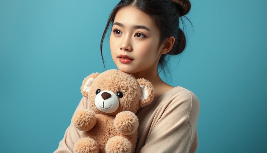 Self-care for ADHD parents: woman holding plush toy, thoughtful.