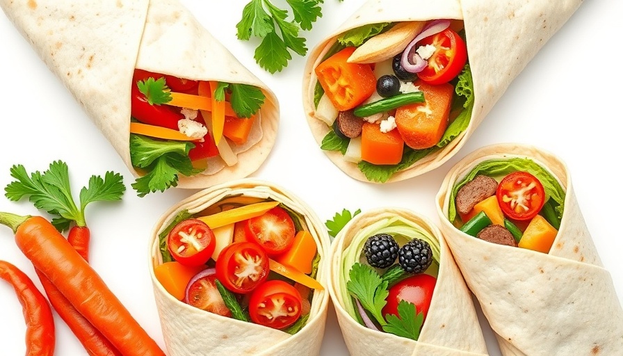 Healthy kid-friendly wraps arranged in a colorful grid.