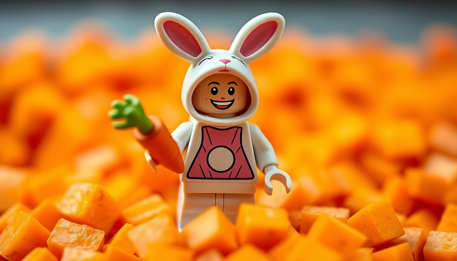Lego bunny with carrot showcasing plant-based diet benefits.