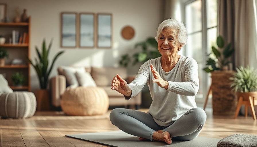 Older woman exercising indoors, myths about COPD debunked.