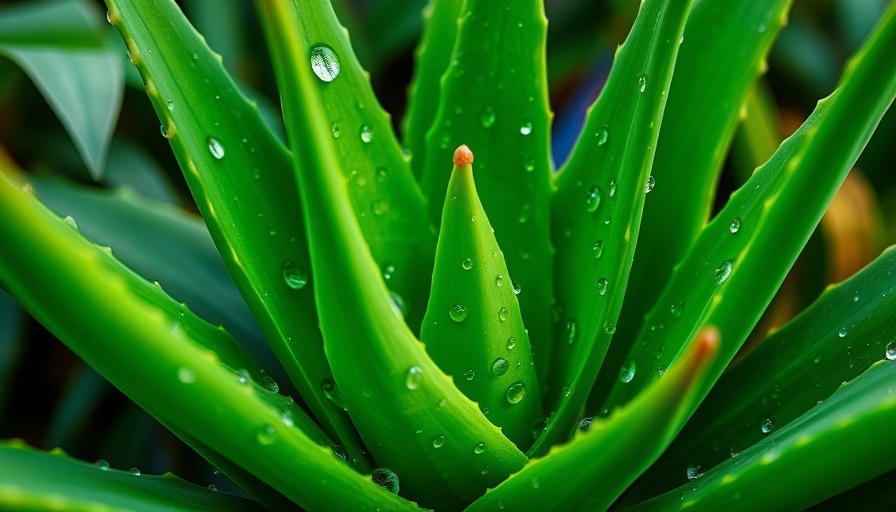 Close-up of aloe vera plant highlighting texture and water droplets.