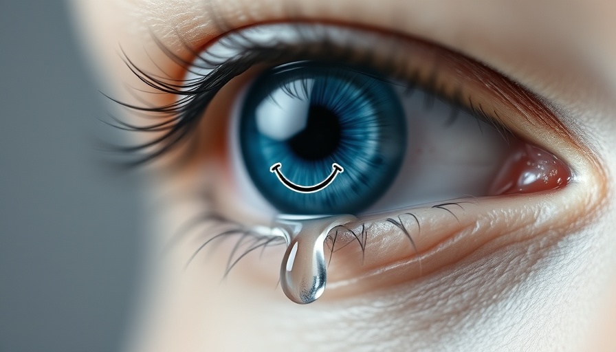 Conceptual image of smiling through depression with a tear and smiley.