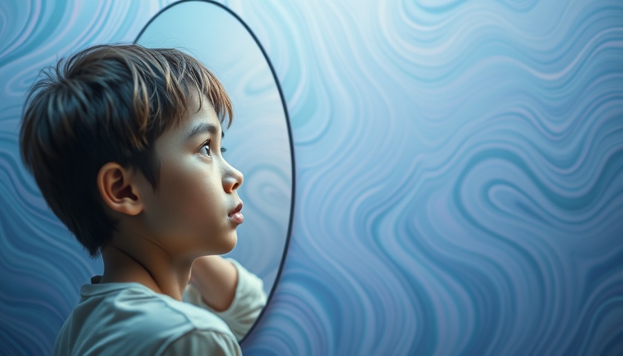 Thoughtful young person contemplating in front of a mirror, surreal art.