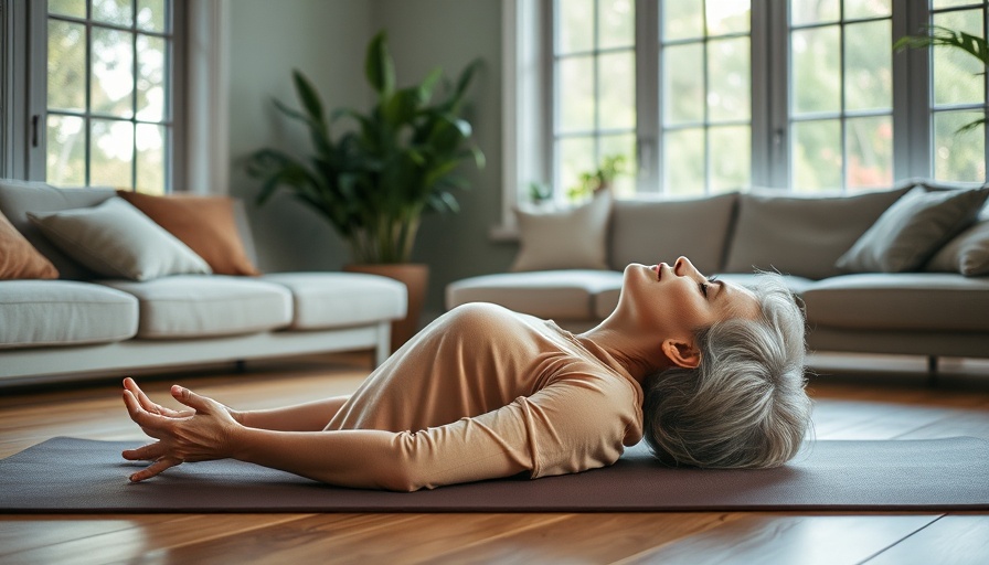 Older woman demonstrating neck relaxation techniques indoors.