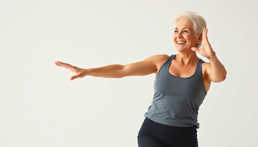Senior woman enjoying a home cardio workout session.