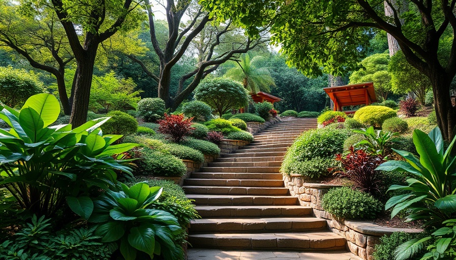 Beautiful garden with stone steps showcasing best landscaping services.