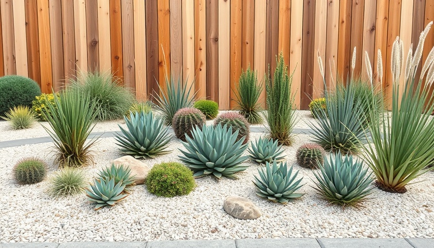 Low-maintenance front yard with drought-tolerant plants.