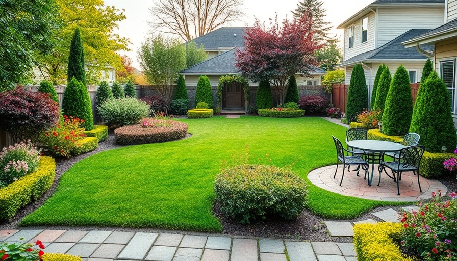 Low-maintenance landscaping in a vibrant suburban backyard.