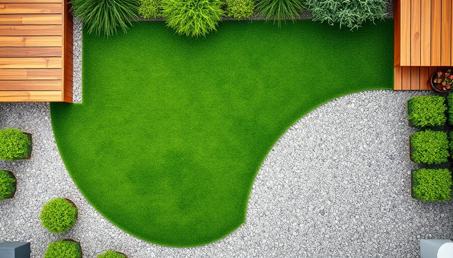 Curved gravel path and artificial turf in modern landscaping