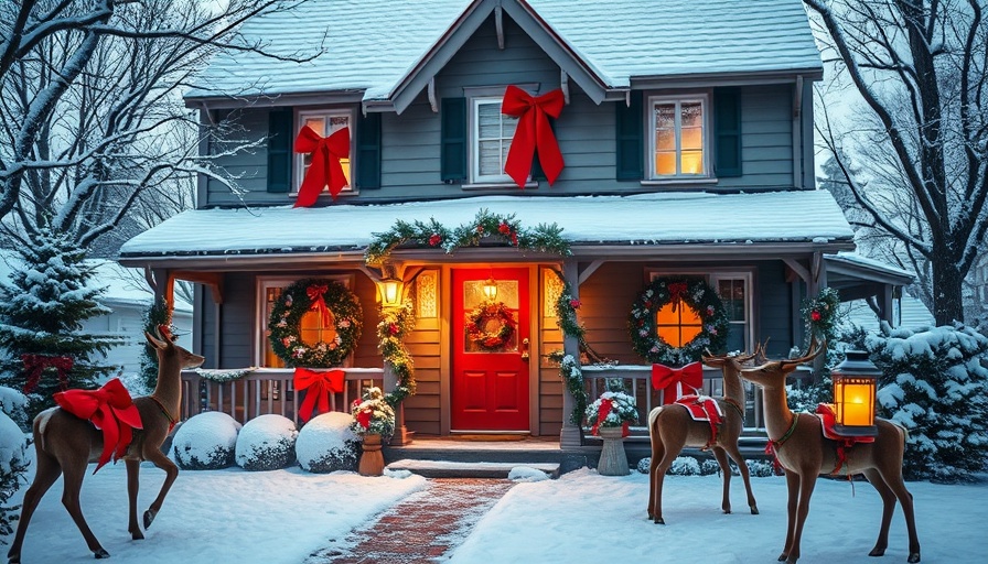 Outdoor Christmas Decorations on a snow-covered house.