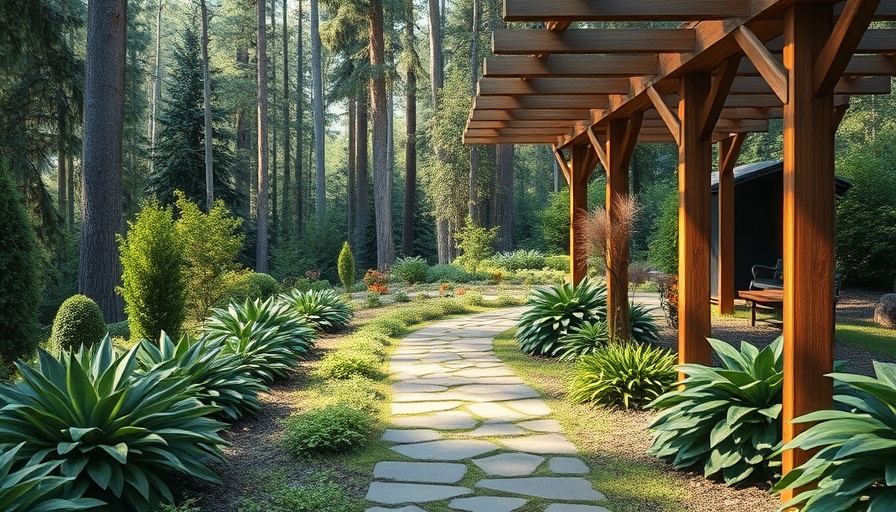 Serene stone path in landscape design styles garden.