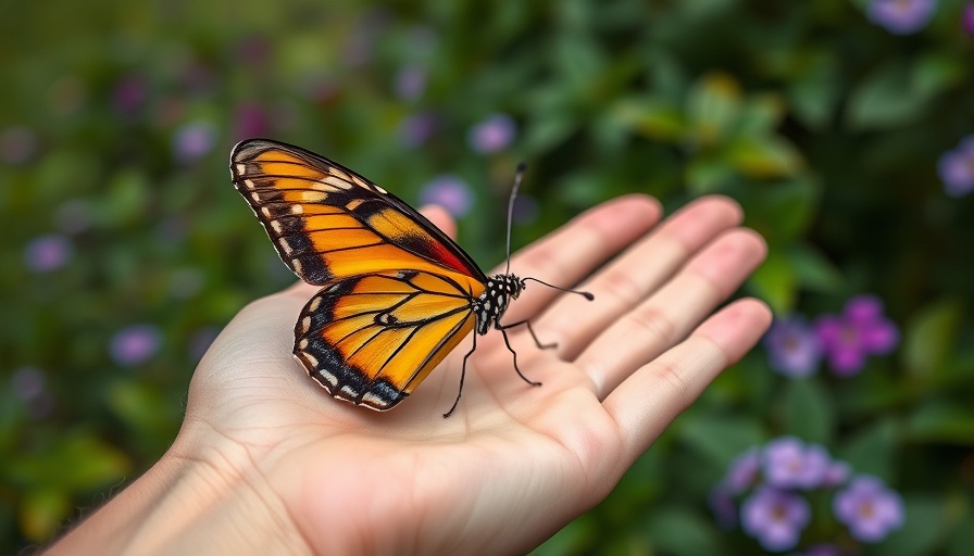 Vibrant butterfly in a garden setting for Scouler’s Willow Gardening.