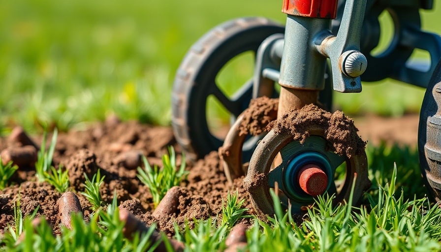 Lawn aerator in action during spring lawn care in New Orleans.