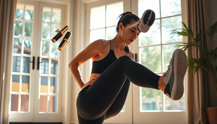 Woman doing leg workouts outside a house in sunny weather.