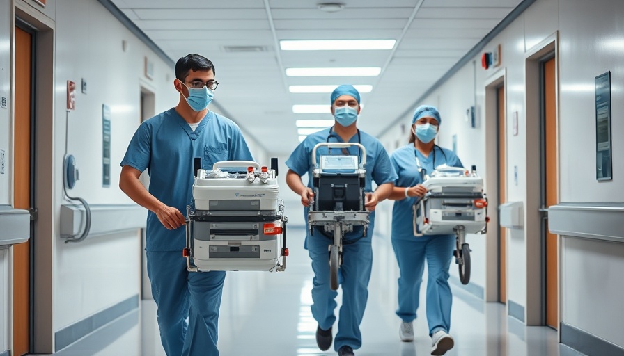 Medical team transporting equipment for organ donation services competition.