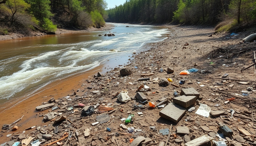 Cost of cleaning up litter on a polluted riverbank with debris.