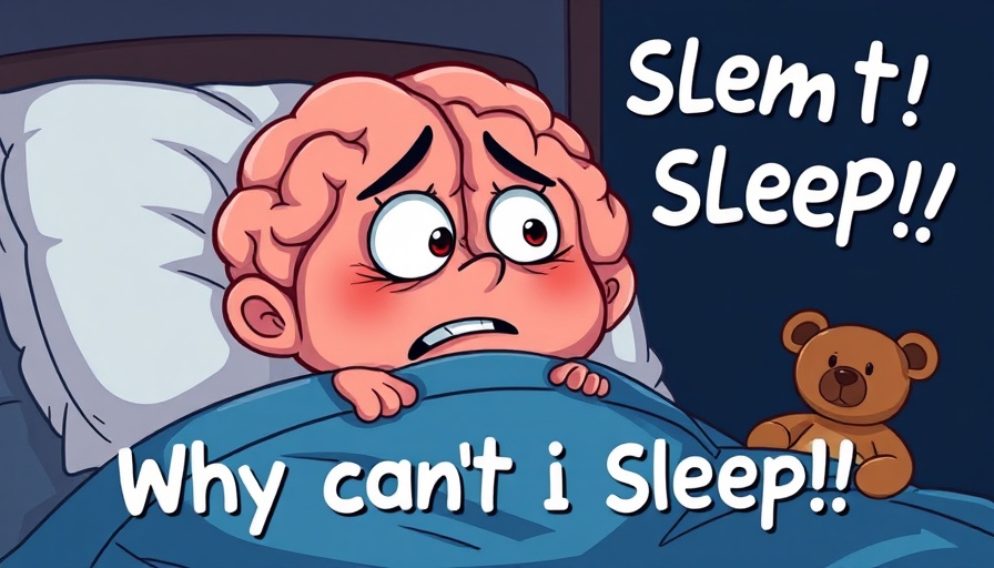 ADHD and Sleep Challenges cartoon brain illustration in bed.
