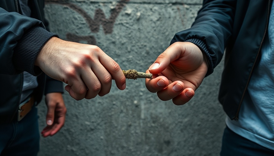 Anonymous individuals passing a joint in urban setting, highlighting cannabis use in teens with ADHD.