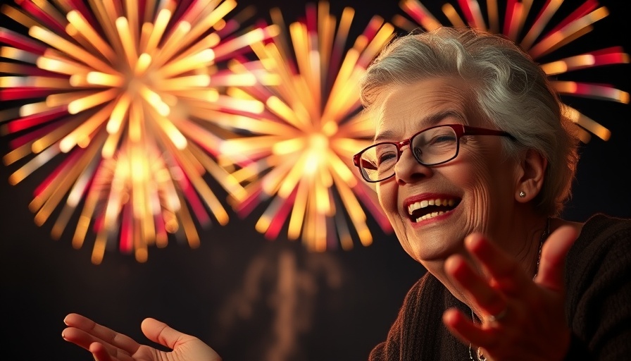 Neurodiversity-Friendly New Year's Resolutions with smiling woman and fireworks.