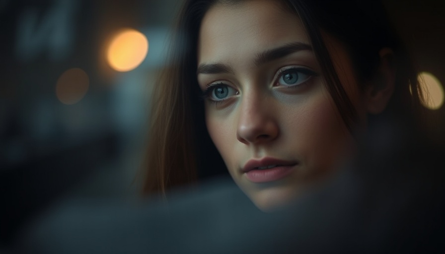 Blurred woman gazing through fogged glass, introspective mood.