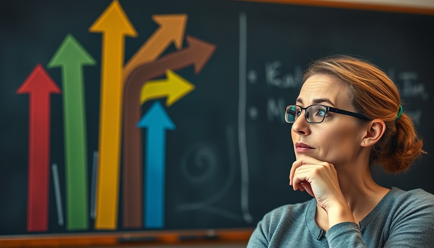 Conflicted woman on chalkboard with colorful arrows suggesting solutions for ADHD adults overwhelmed by choices.