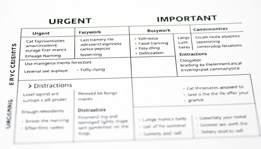Chart of ADHD and the Urgent-Important Matrix outlining task prioritization.