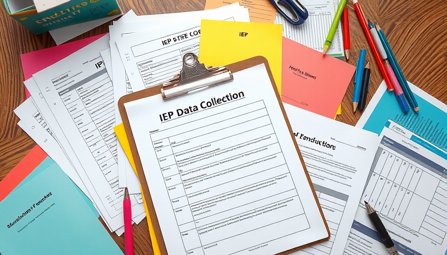 Editable IEP Data Sheets on a table for progress monitoring.