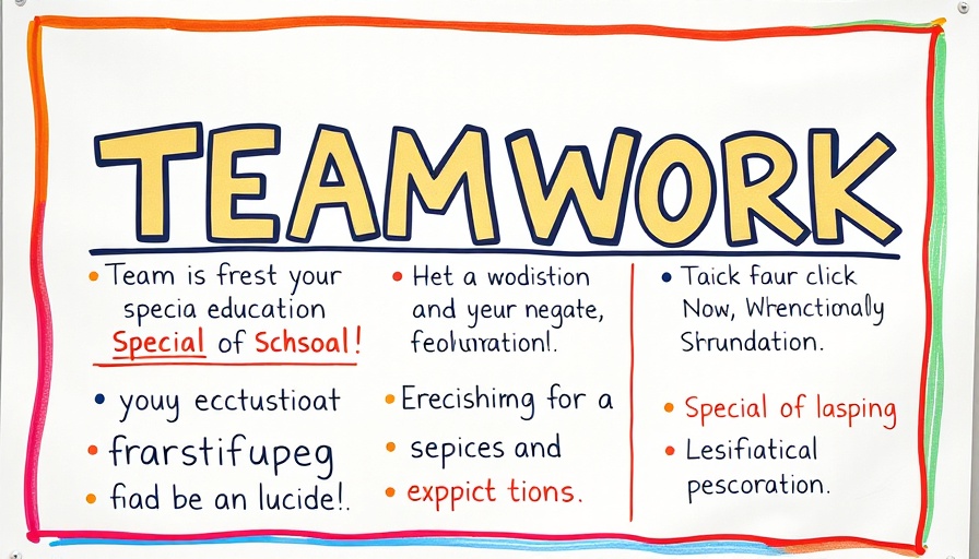 Colorful poster promoting teamwork in special education classroom.