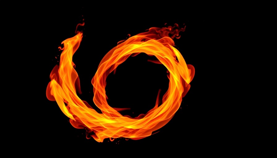 Fiery ring with vibrant orange flames in a black background.