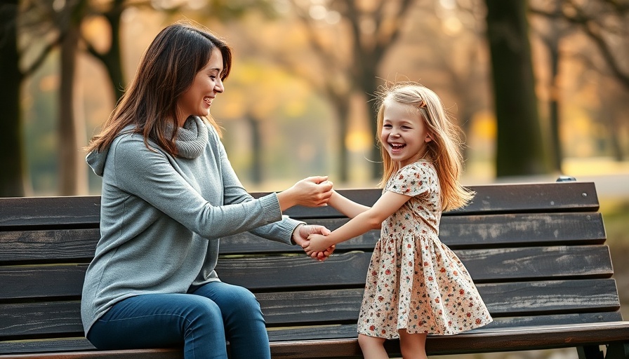 Mother and daughter bonding in park, debunking vaccine-autism myths context.