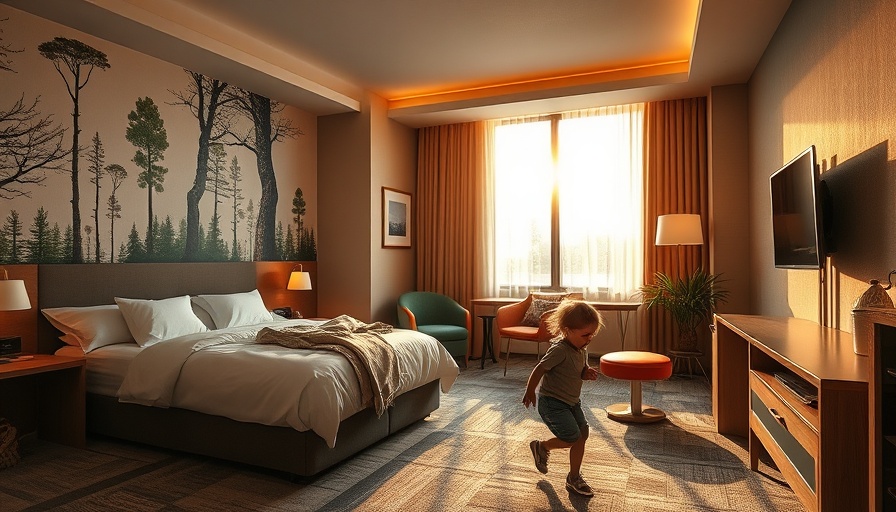 Great Wolf Lodge Scottsdale room with woodland theme, child playing.