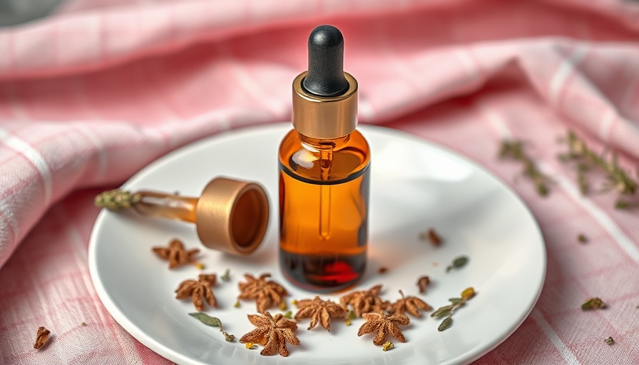 Homemade Herbal Multivitamin Tincture bottle with dried herbs on plate.