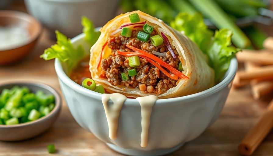 Easy egg roll in a bowl with beef and green onions.